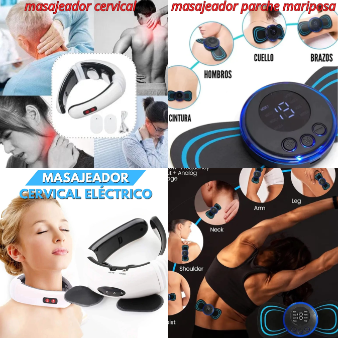 PROMOCION  2 X 1   Masajeador de Cuello Inteligente Recargable Y EL "Masajeador Mariposa Electrico Parche para el Cuerpo"